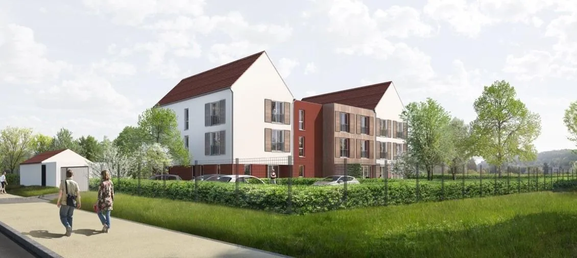 Bâtiments résidentiels modernes avec jardin écologique.